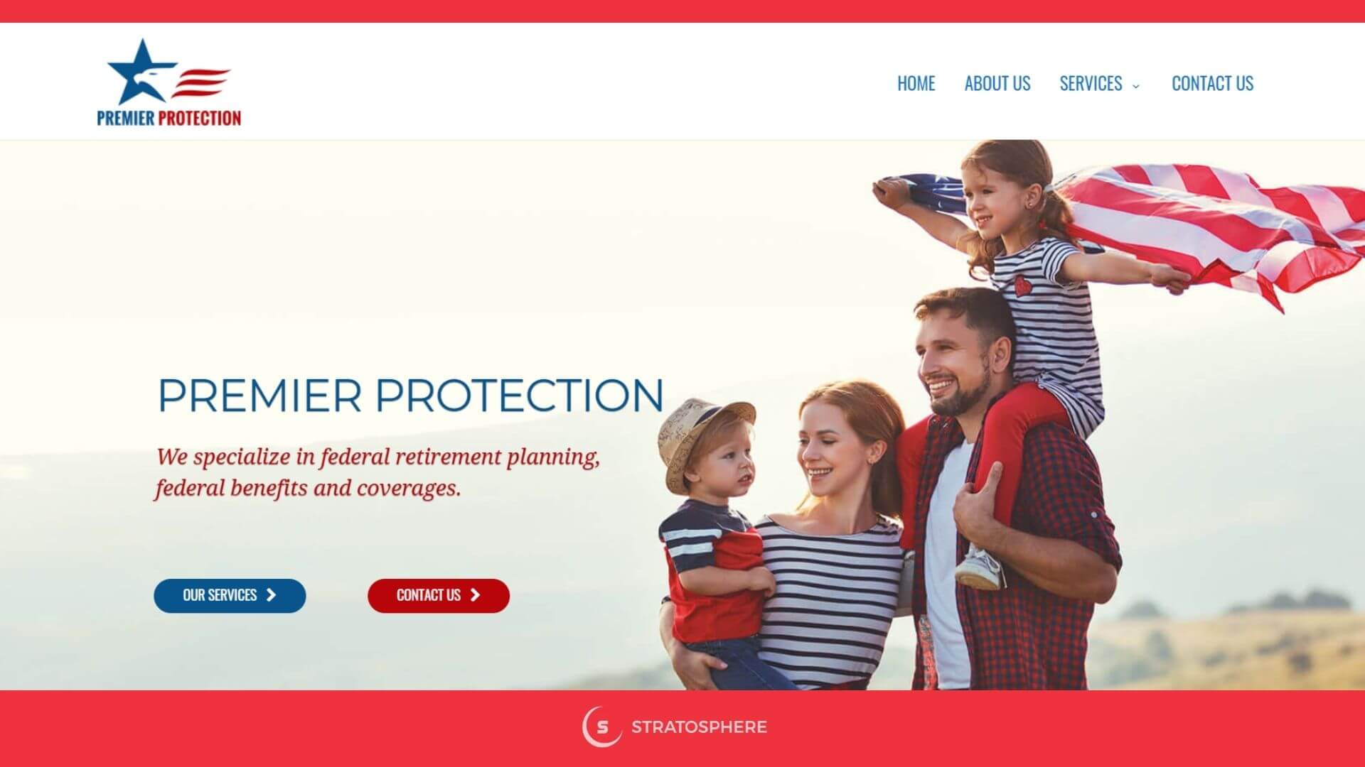 Premium Protection Insurance website design showing patriotic theme consistency