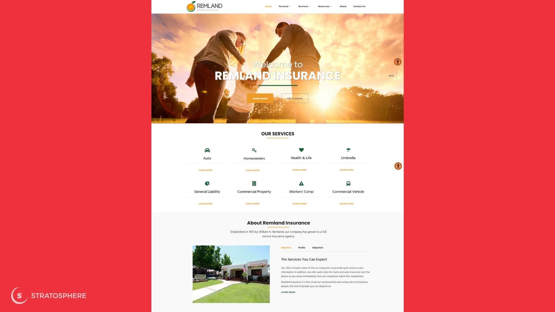 Remland Insurance Website Design Showing Tri-Color Theme Consistency in Design